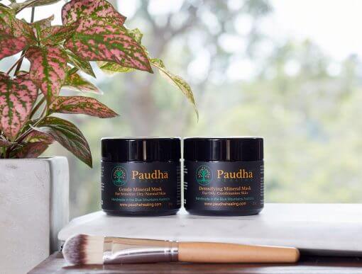 Gentle mineral mask and detoxifying mineral mask with the application brush
